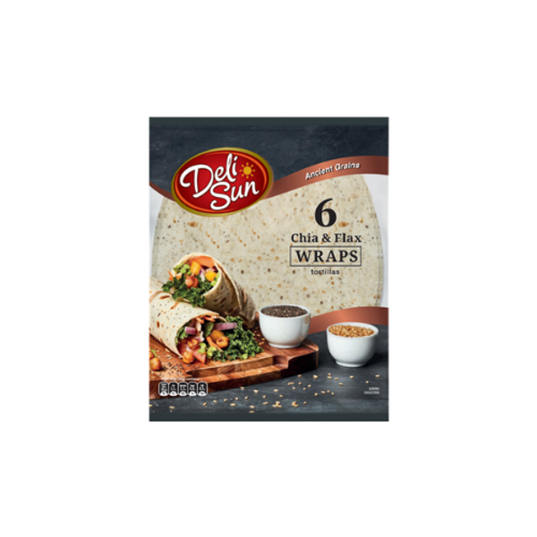 DELI SUN 6 CHIA FLAX WRAPS TORTILLAS 24CM